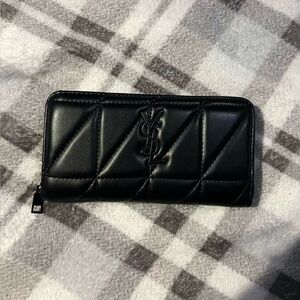 YSL Saint Laurent Quilted Leather Zip Wallet – Black